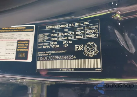 2015 Mercedes-Benz Gl 63 Amg 4Matic from USA, damaged, VIN 4JGDF7EE9FA444554